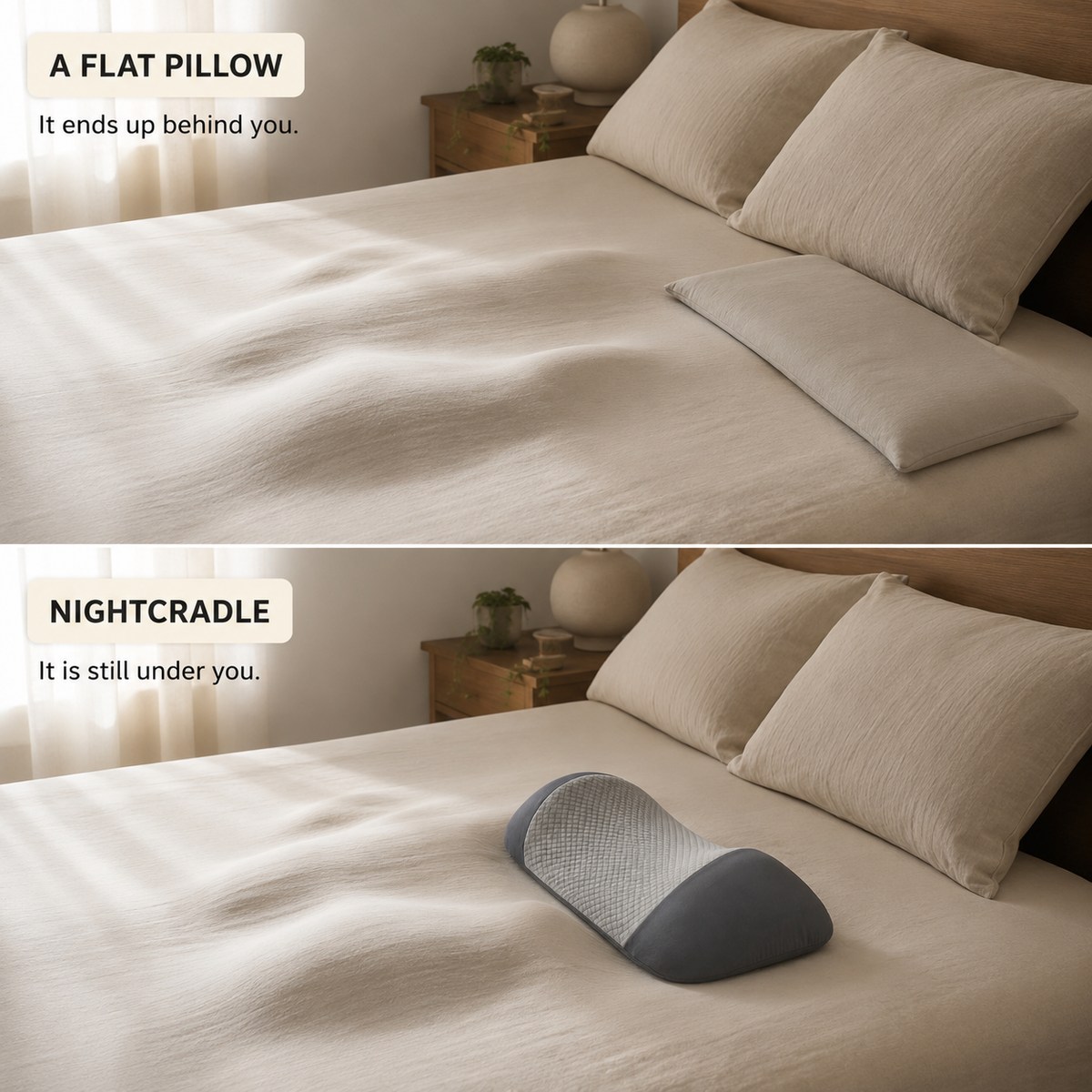 Flat pillow versus NightCradle after a night of turning